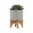Planter on Stand Ceramic Planter on Wooden Base Contemporary Rustic Striped Design-213335349-213335350
