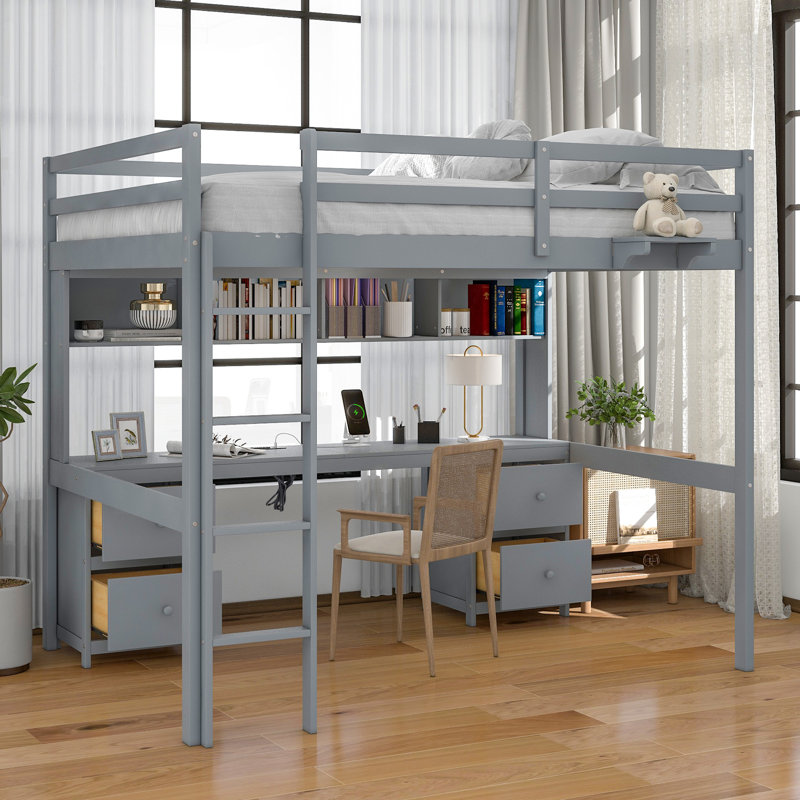 Gursimran Kids Full Loft Bed with Drawers, Gray