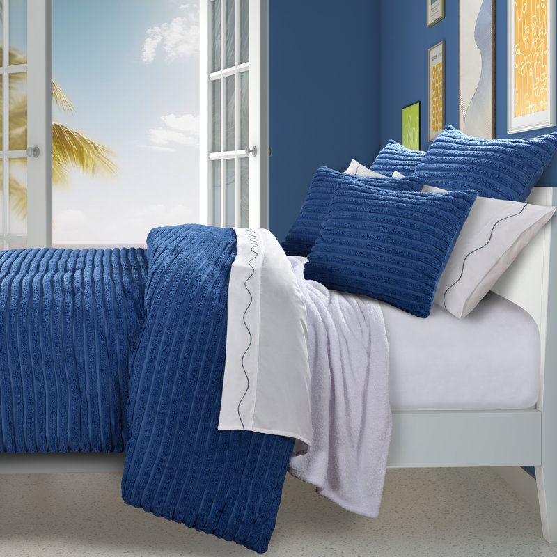 Ensemble d'édredon Darcy, Édredon pour grand lit + 2 taies décoratives sta, Azure