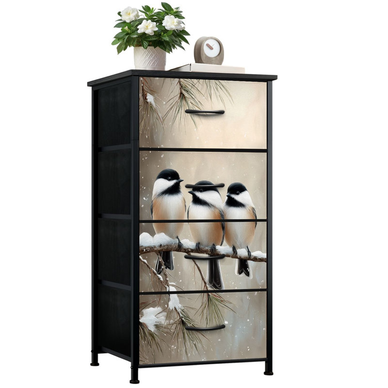 Commode pour chambre à coucher avec 4 tiroirs de rangement Vintage Winter Bird Rustic Cottagecore Farmhouse Commodes