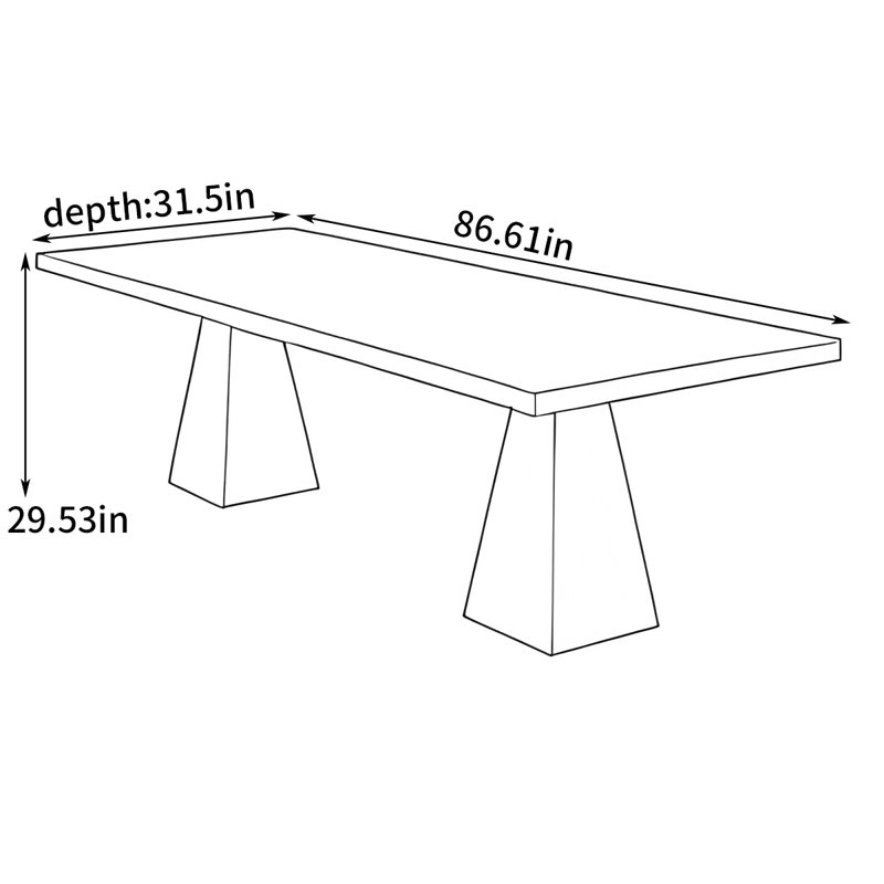 Simple rectangular large dining table, 29.53"H x 86.61"L x 31.5"W