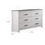Commode Saela de 58 po de largeur avec 6 tiroirs, poignées noires, finition bois blanc