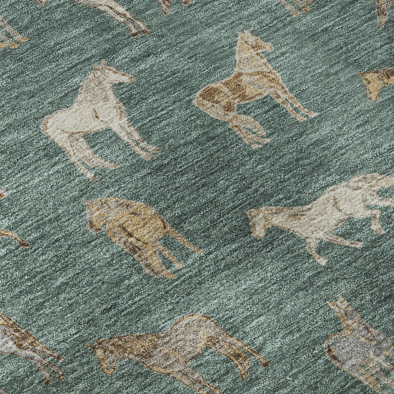 Tapis à imprimé animal de qualité supérieure lavable à la machine Prisco, Basilic, 5 pi x 7 pi 6 po