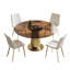 Table de salle à manger ronde de 53 pouces de luxe avec plateau en verre fumé, table de cuisine moderne pour 4 à 8 personnes, base en acier inoxydable doré et assemblage facile, table de petit-déjeuner peu encombrante pour les appartements