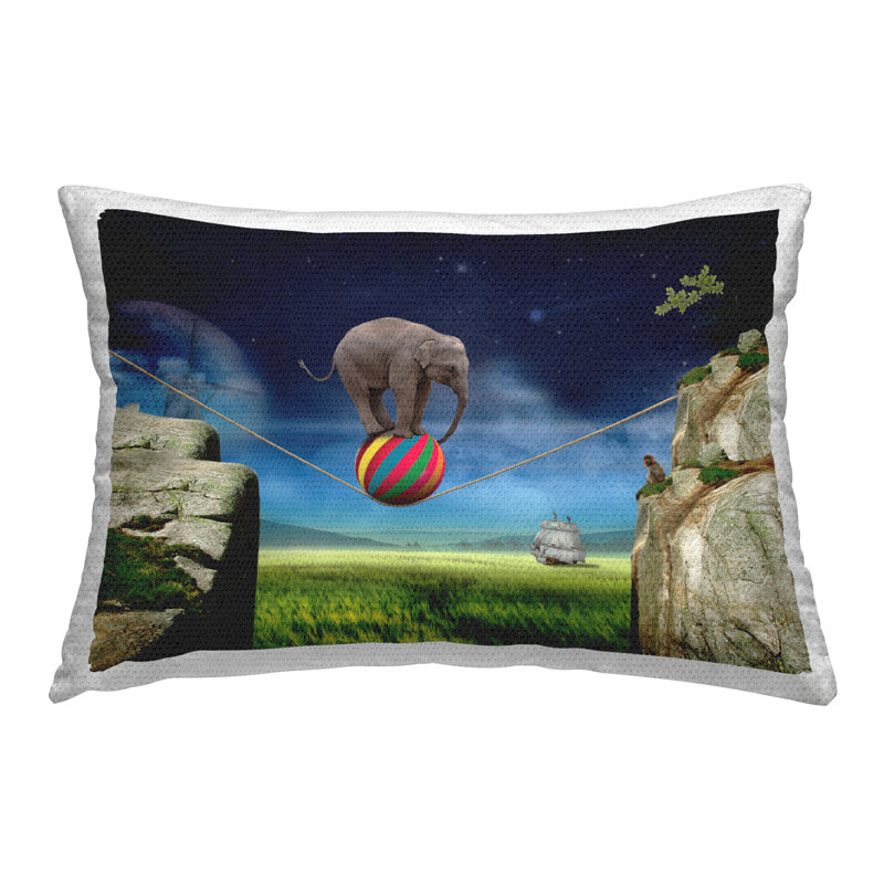 Coussin d'extérieur imprimé surréaliste Balancing Elephant par Noble Works