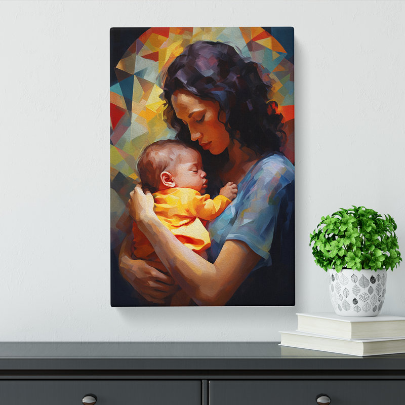 Mother And Baby Hard Edge Painting - Wrapped Canvas, 60cm H x 40cm W x 3cm D