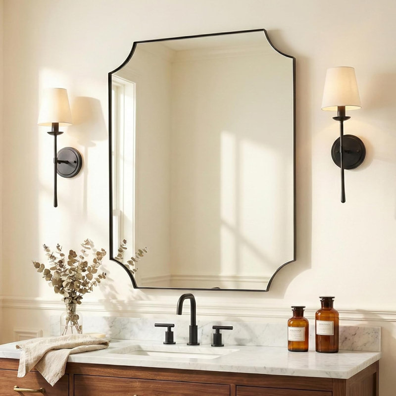 Miroir de salle de bain Tariro Cadre en acier inoxydable, 36 po x 30 po, Noir mat