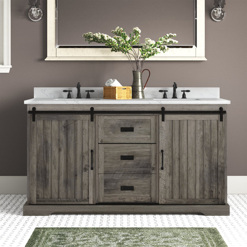 Cayden 60'' Double Bathroom Vanity with Top, Carrara White