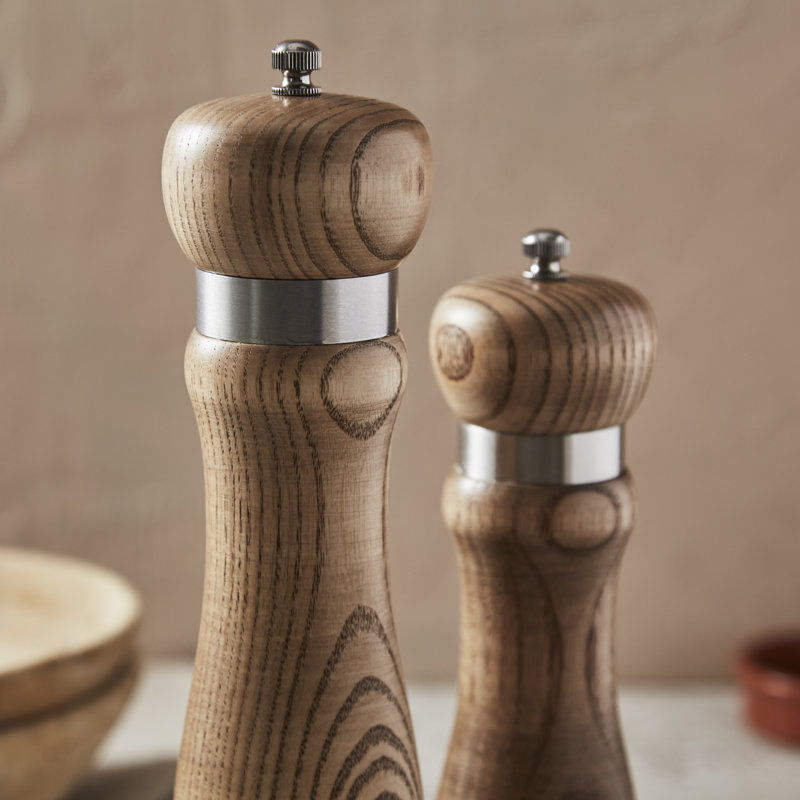 Barbary & Oak BO847027 Hoxton Vintage Salt & Pepper Mill with Twist to Grind Ceramic Mechanism, Screw Top, Ash Wood and Stainless Steel