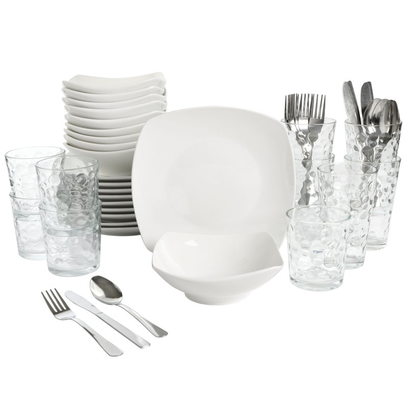 Gibson Home Everyday Square 48 Piece Dinnerware Set, Service for 10