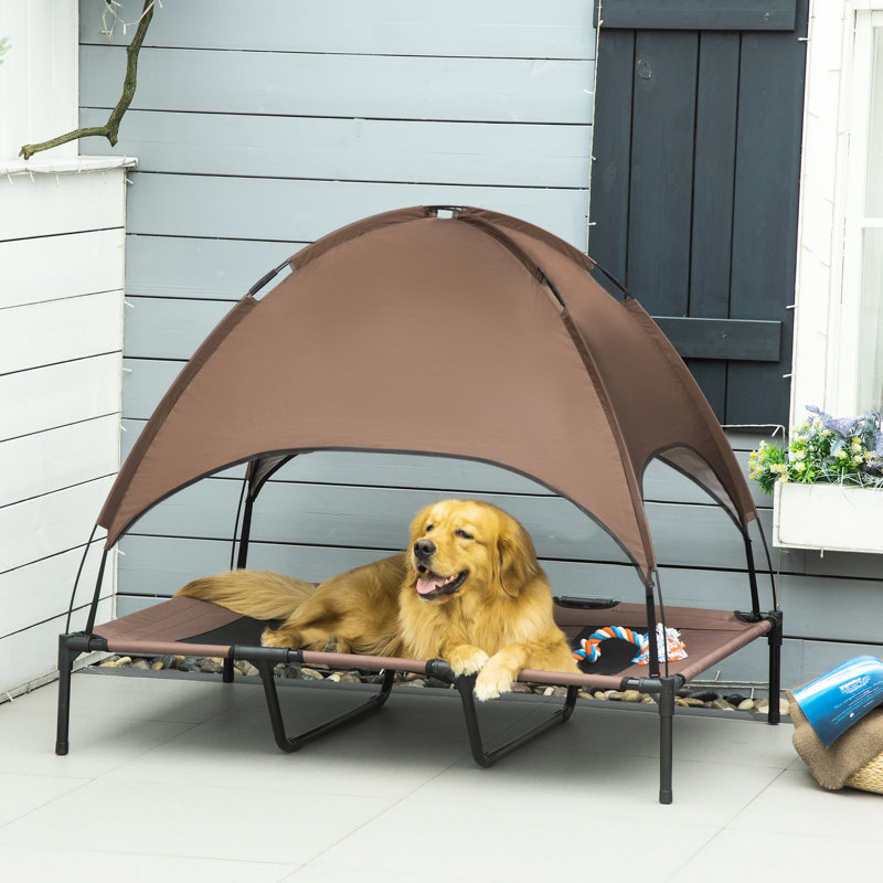 Lit de camp surélevé de 48 pouces avec auvent pour activités de plein air - Lit de chien, tissu protégé, respirant, portable, taille de protection pour chiens XXL