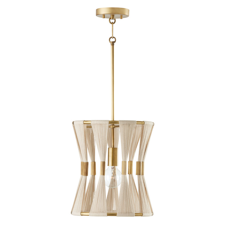 Luminaire suspendu cylindrique unique à 1 lumière avec accents de corde Bianca, Corde naturelle blanchie