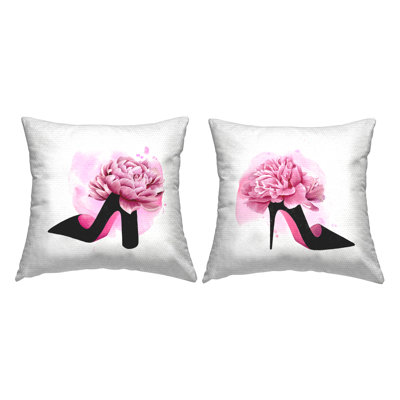 Stupell Industries Glam Fashion Heels Pink Black Flower Shoes 2 Piece Outdoor Printed Pillow Set by Grace Popp