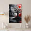 Art mural sur toile noir sans feuilles avec soleil rouge et montagnes-133461515