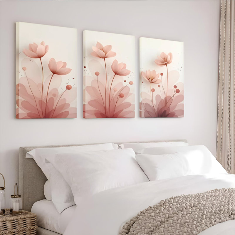 «Blush», impression florale abstraite (ensemble de 3), H 24 po x l 48 po