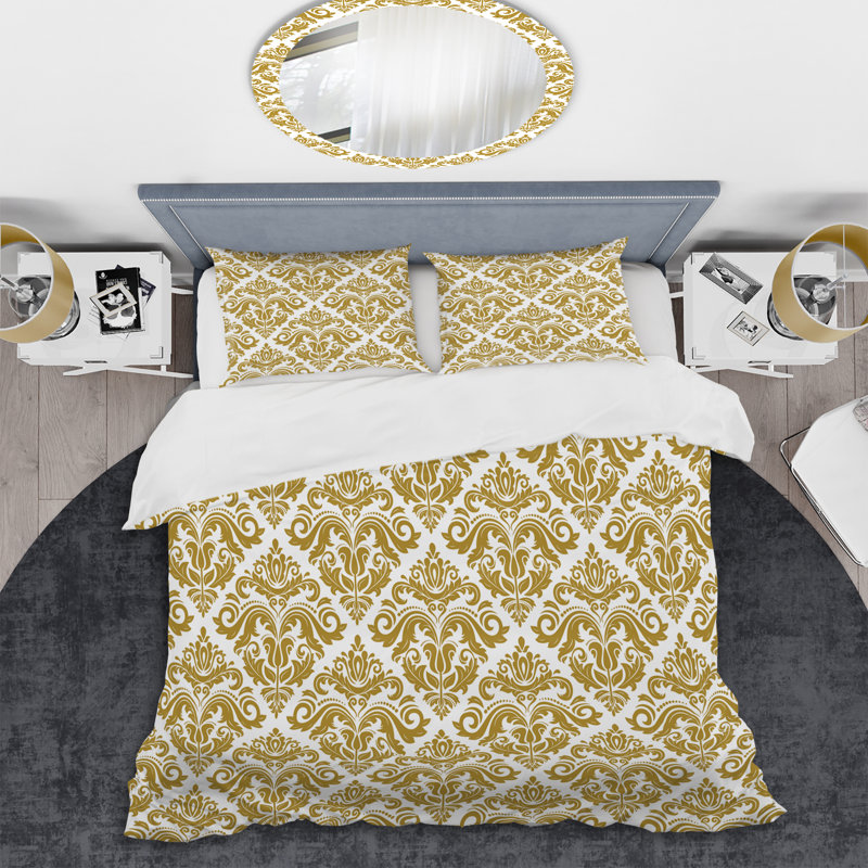 Damas doré - ensemble de housse de couette abstrait - microfibre de polyester