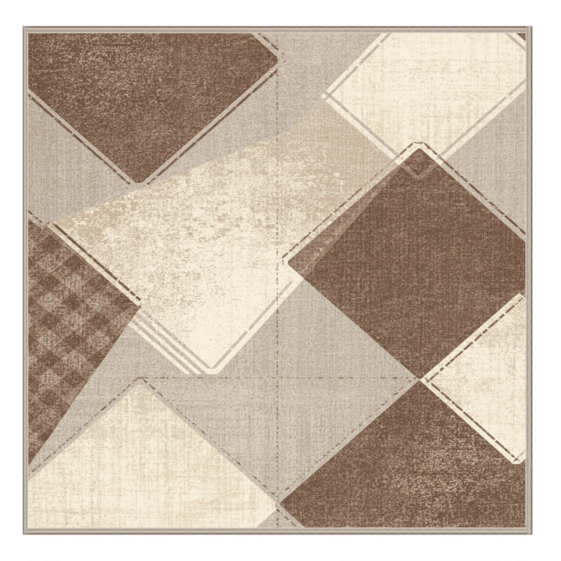 Machine Washable Bemott Preppy Checkered Rug in Brown – Beige Binding, 4' Square