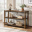 Table console étroite avec rangement à trois niveaux pour entrée rustique