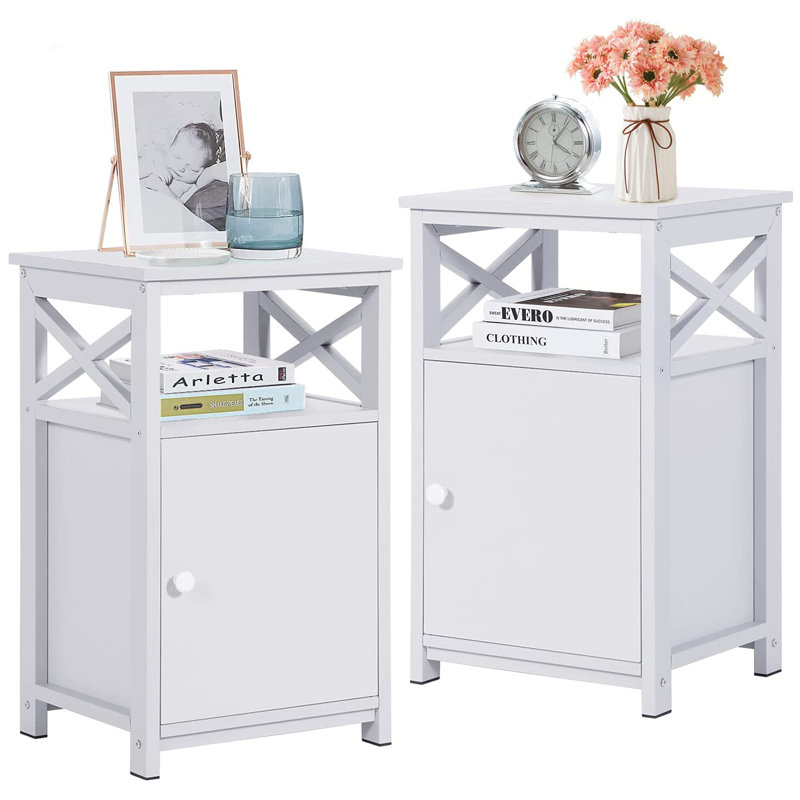 Blevens 16'' W Metal Nightstand, White, Set of 2