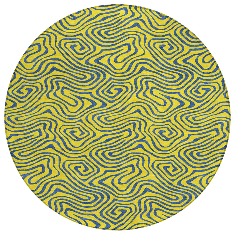 Zena Yellow Washable Indoor-Outdoor Rug - , 8' x 8'