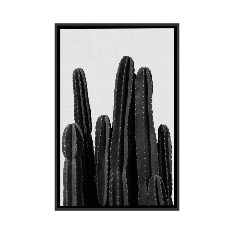 «Cactus I», impression sur toile en noir, H 26 po x l 18 po x P 1,5 po, Toile avec cadre noir, Pas de tapis