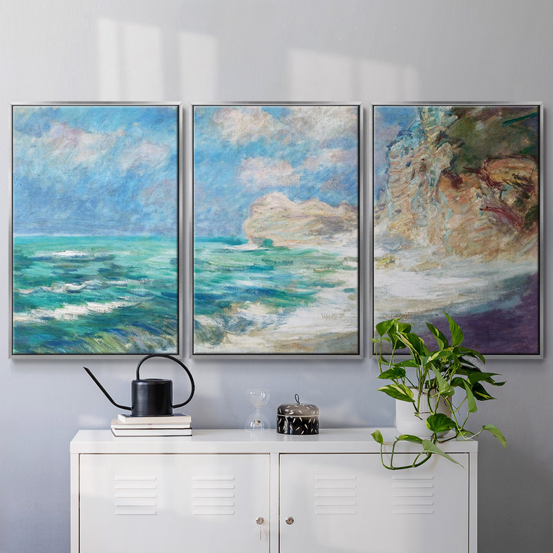The Coast At Port D'Amont, Rough Sea, 1886, reproduction d'art sur toile encadrée, H 36 po x l 75 po x P 2 po, Argent