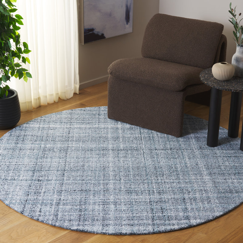 Abstract 976 Hand Tufted Pet/Cotton Abstract Indoor Use Only Rug in Aqua/Gray, Round 6'