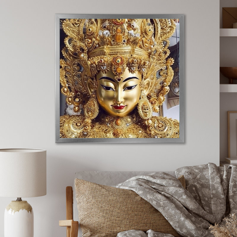 «Golden Hindu Goddess Statue», reproduction sur toile, Cadre simple argenté, H 16 po x l 16 po x P 1 po