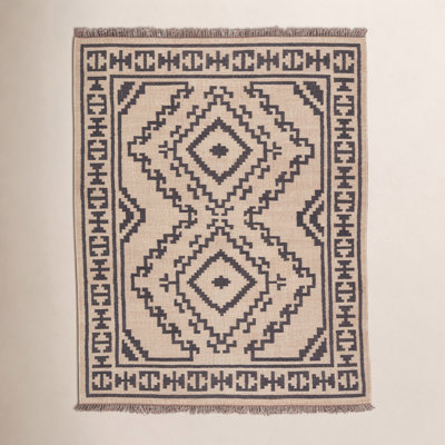 Louie Light Beige Black Flatweave Jute Rug