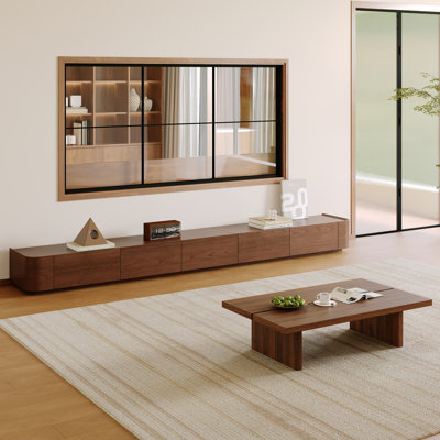 Ensemble de salon Mid-Century moderne, meuble télé flottant de 114,2 po et table basse de 47,2 po, console média à profil bas avec rangement, meuble télé en bois massif et table basse