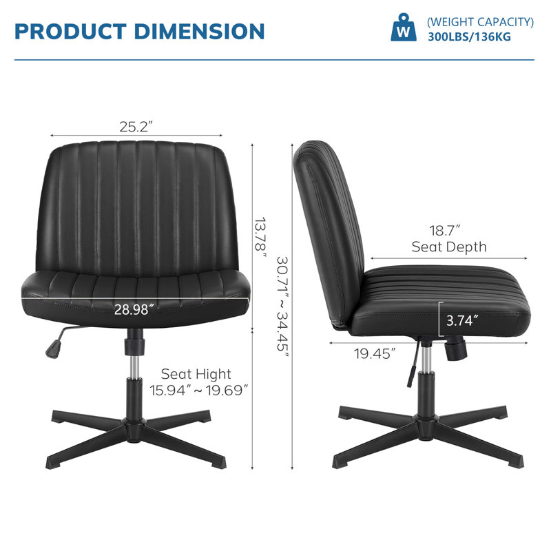 Brenae Upholstered Armless Swivel Task Chair, Fabric, Black