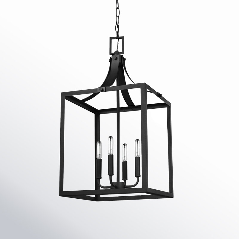 Lustre rectangulaire à 4 lumières Carla, Noir, H 27,25 po x l 14 po x P 14 po, Non