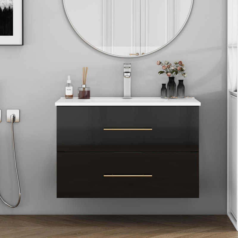 Meuble-lavabo mural 30 po, Noir, H 19,7 po x l 30 po x P 18,5 po