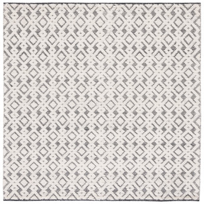 Vermont Hand Woven Wool/Cotton Geometric Rug in Ivory/Black