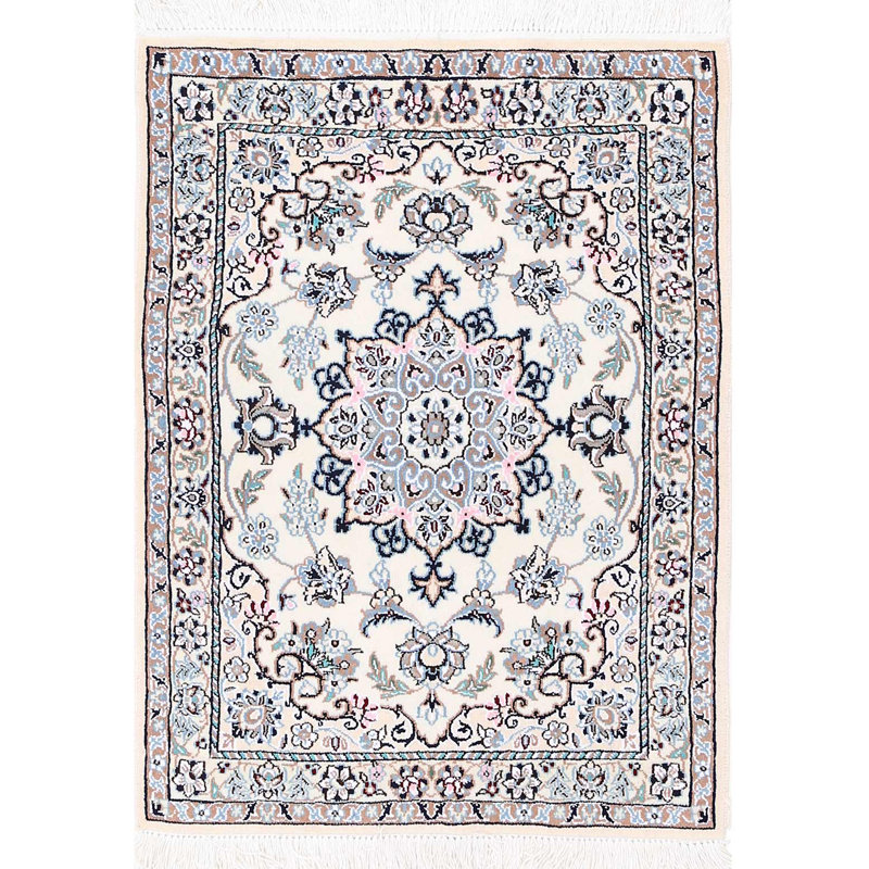 Ivory Fine Hand Knotted Persian Silk & wool Nain 2'3"X 3'