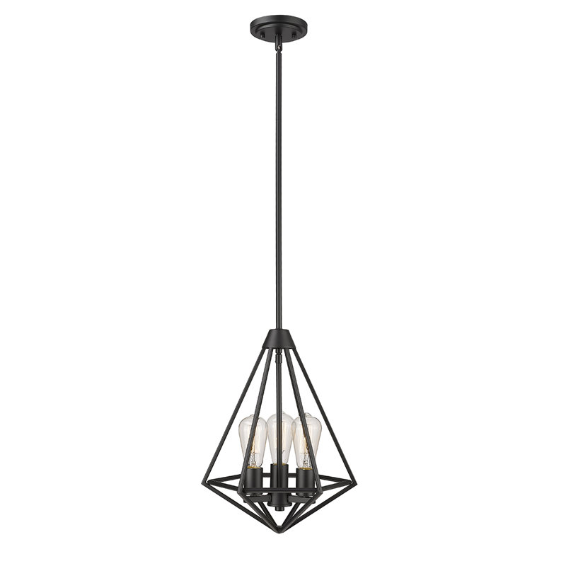 Luminaire suspendu géométrique à 3 lumières, Noir mat