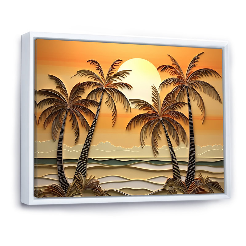 Golden Sunrise Palm Trees II, H 16 po x l 32 po x P 1 po, Cadre flottant blanc