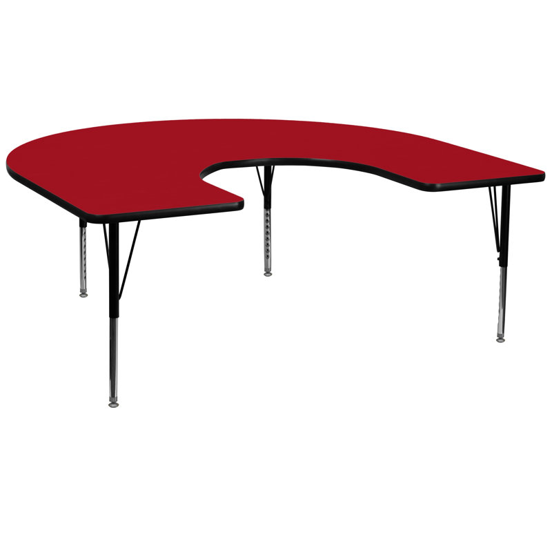 Table d'activités en forme de fer à cheval à hauteur réglable Goddard Commercial avec pieds courts, Rouge, Non