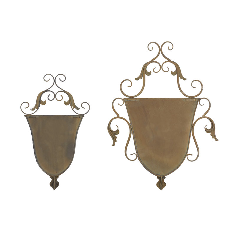 Antique Copper Scrollwork Iron Wall Planters Set of 2