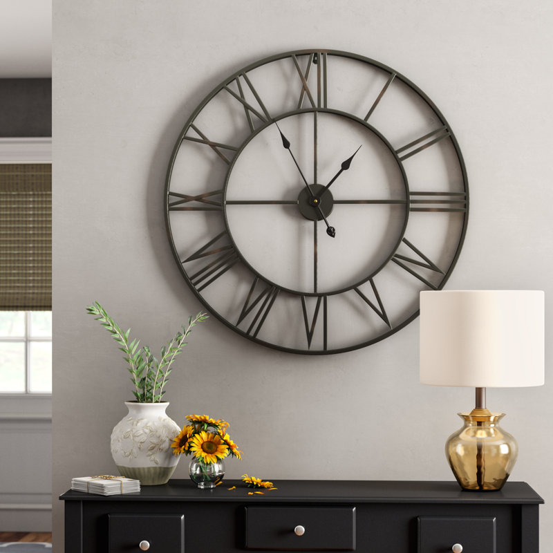 Hackney Roman Iron Wall Clock, 76cm H x 76cm W x 5cm D, Black/Bronze