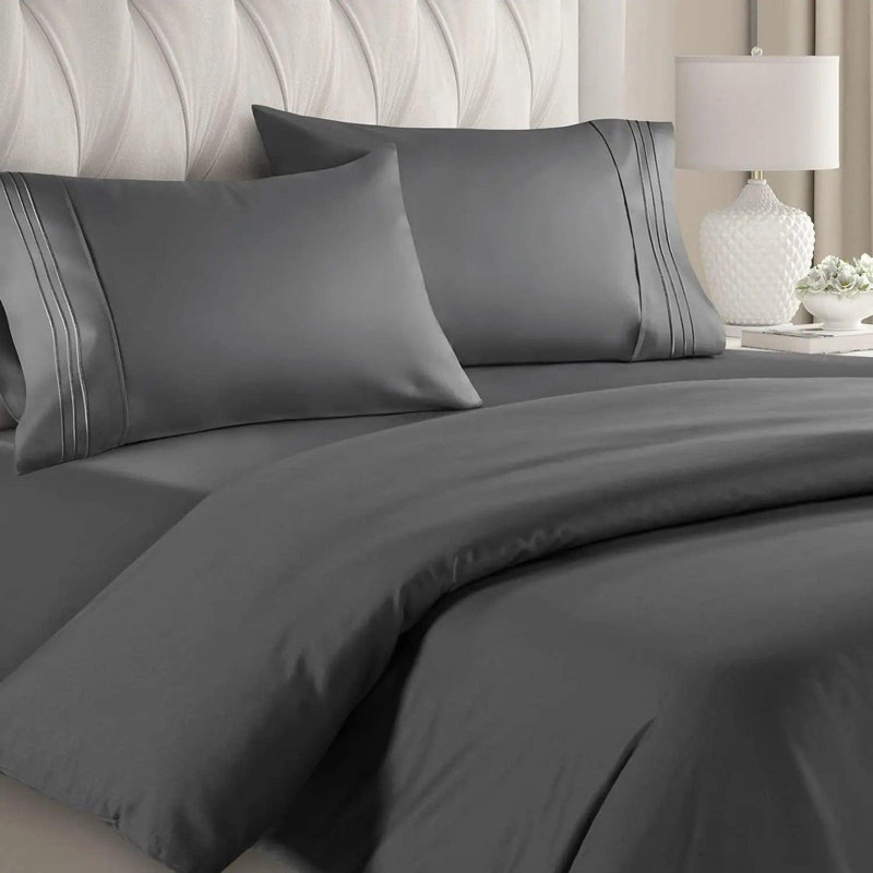 Soft Touch Reversible Duvet Cover Set with Secure Zipper & Corner Ties, King Duvet Cover + 2 Standard Pillowcases