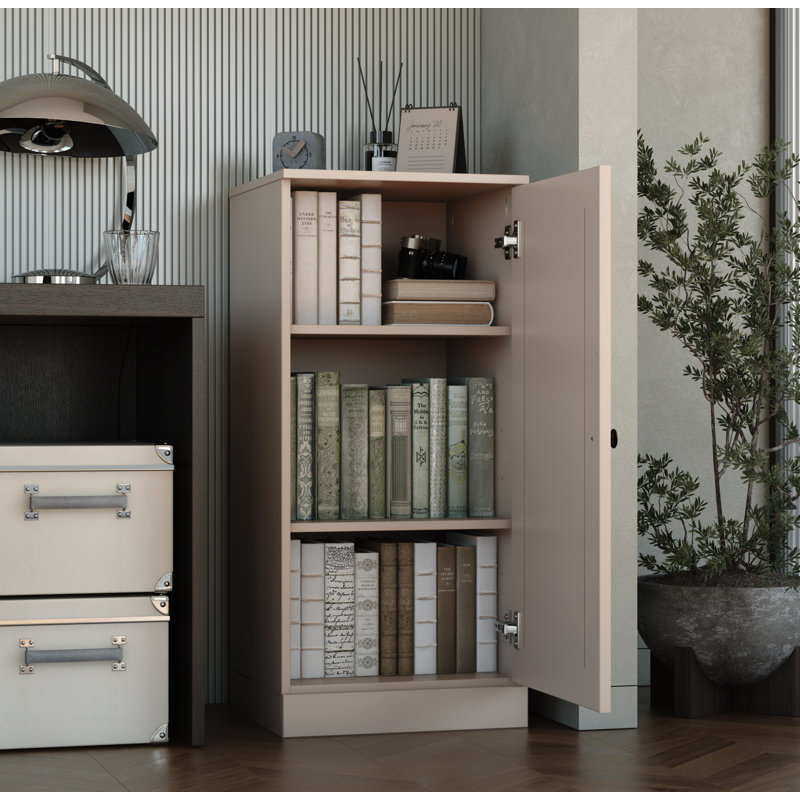 100% Solid Wood 3-Shelf Bookcase with Solid Door and Adjustable Shelves, Beige