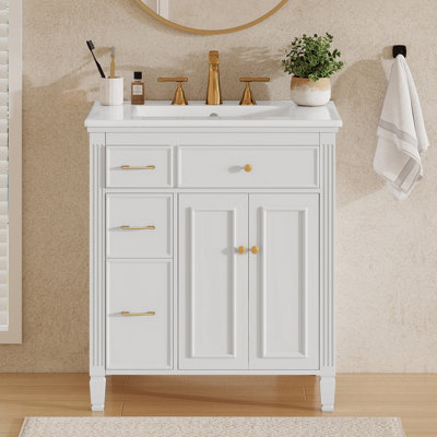 Meuble-lavabo de 36 po avec lavabo en céramique, tablette réglable et tiroirs Koda