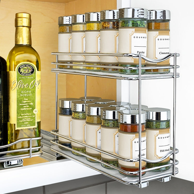 Chrome Double Tier Pull Out Spice Rack Organizer