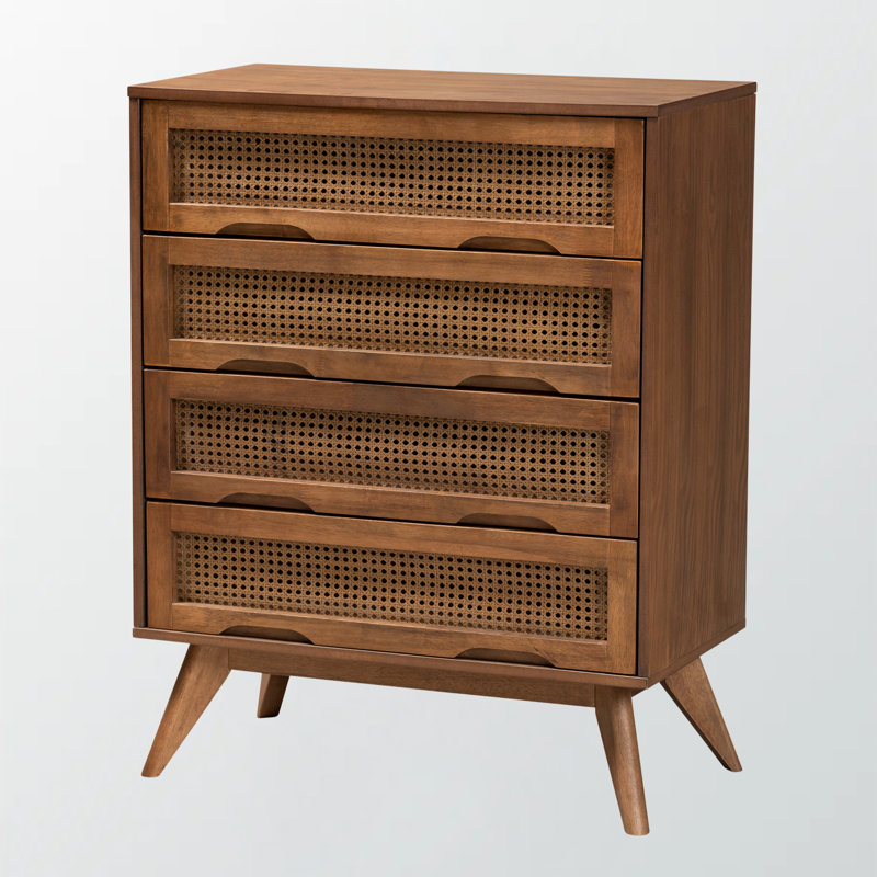 Brown Finish 4-Drawer Woven Synthetic Rattan Chest, 37.84" H X 29.9" W X 15.48" D