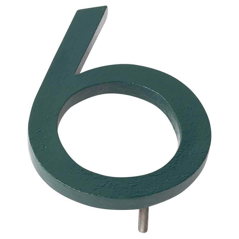 10 in. Flat Floating Mount House Number, 6, Satin Nickel/Hunter Green