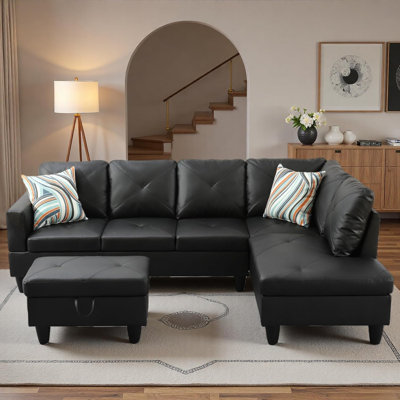 L Shaped Couch Set, Modular Sectional Couches for Living Room with Storage Ottoman, 4 Seat Home Sofa Living Room Furniture Sets with Chaise for Apartm