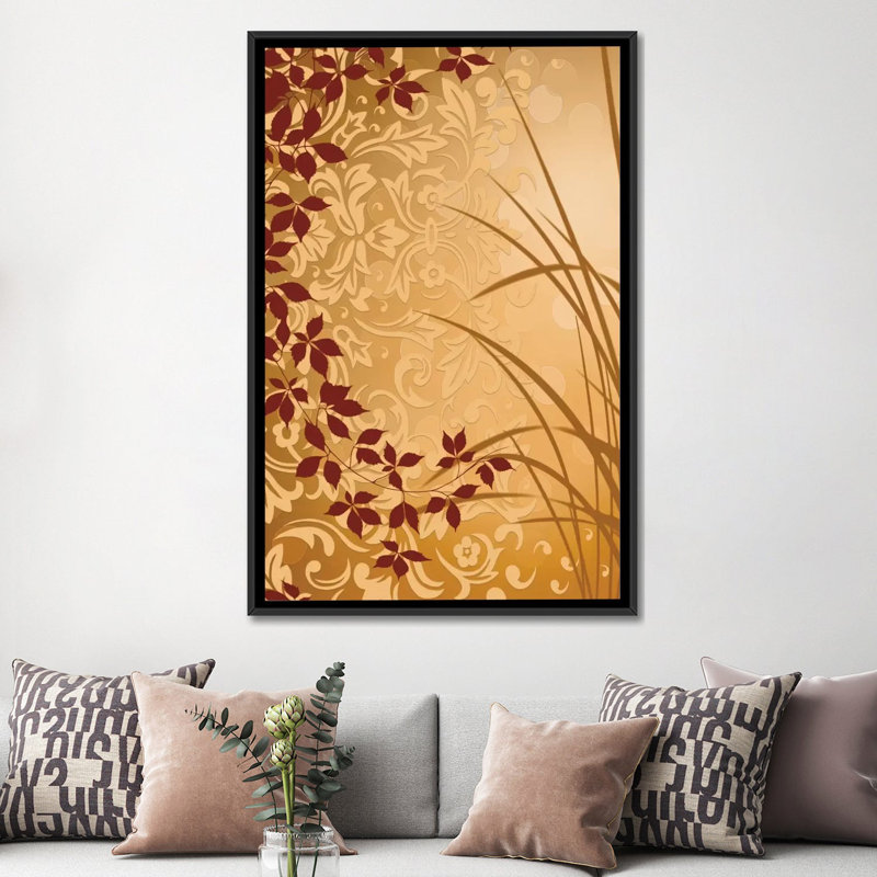 «Golden Flourish II», reproduction d'impression sur toile tendue, H 26 po x l 18 po x P 1,5 po, Toile avec cadre noir