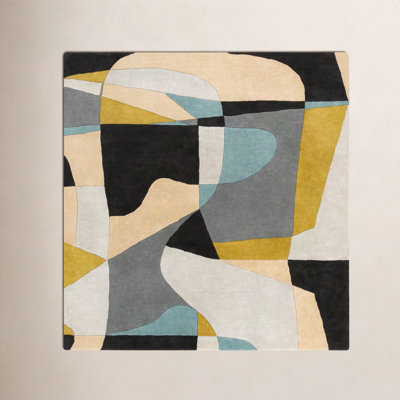 Gaye Gray Khaki Teal Hand-Tufted Geometric Rug