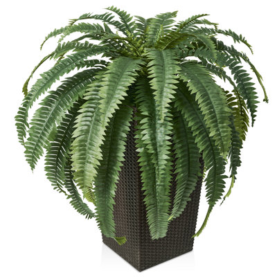 Adcock Artificial Boston Fern Bush Plant with Tapered Planter - UV Resistant Faux Ferns with 39 Leaves